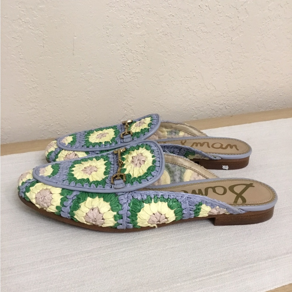Sam Edelman Linnie Crochet Mule Loafers in Lavender, Pale Green and Cream Sz.9 - Picture 2 of 10